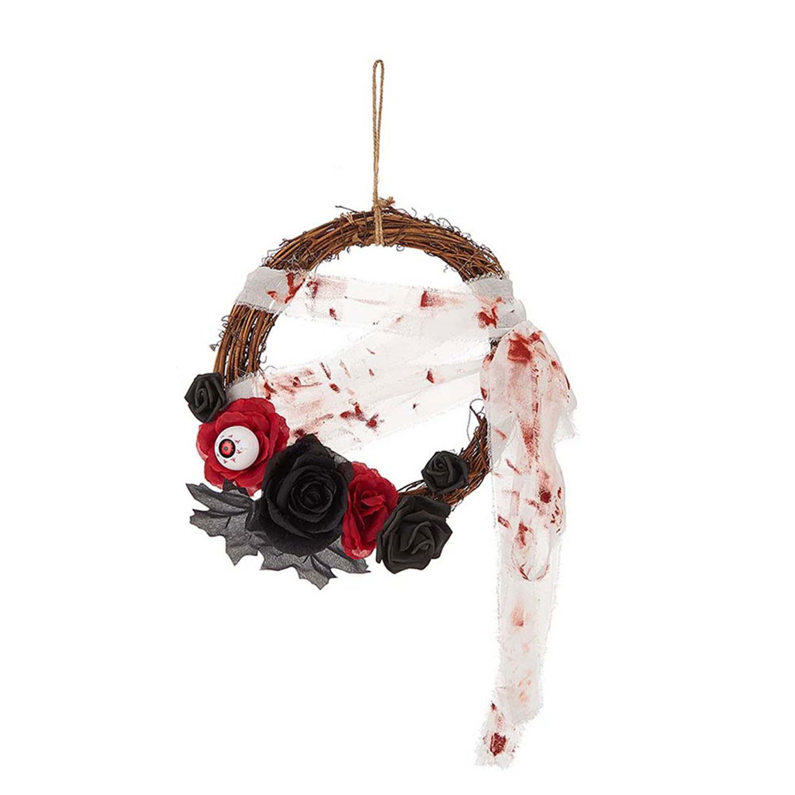 Buxuaaaa Fake Wreath Artificial Flower Wreath Halloween Party for Front Door, Yard Indoor and Outdoor Decorations Unique