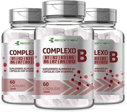 3 Potes Complexo B Forma Ativa Com Vitaminas Concentrado 500mg 180Cáps Kit 6 Meses Ecomev