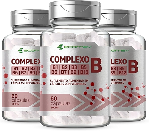 3 Potes Complexo B Forma Ativa Com Vitaminas Concentrado 500mg 180Cáps Kit 6 Meses Ecomev