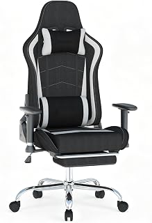 LUCKRACER Gaming Chair High Back Ergonomic Computer Chair with Breathable Fabric, with Lumbar Support, 8-Way Adjustable Armrests, Integrated Frame for Office Study Gaming, Grey