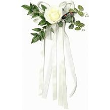 Hanging Rose Arrangement with Ribbon Tails Authentic Artificial Floral Bouquet Decoration Easy to Use Pew Flower for Photography Props, Champagne