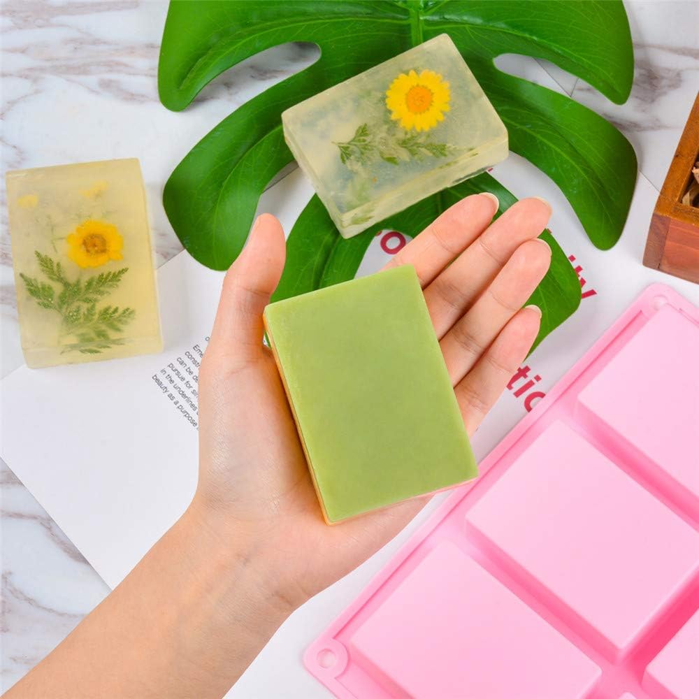 SJ Rectangle Silicone Molds, 6-Cavity 4oz Bar Rectangle Molds for Soap Making, Loaf Muffin Baking Pans, Chocolate Cheesecake Making Trays, Nonstick & BPA Free(Pink, Pack of 2)