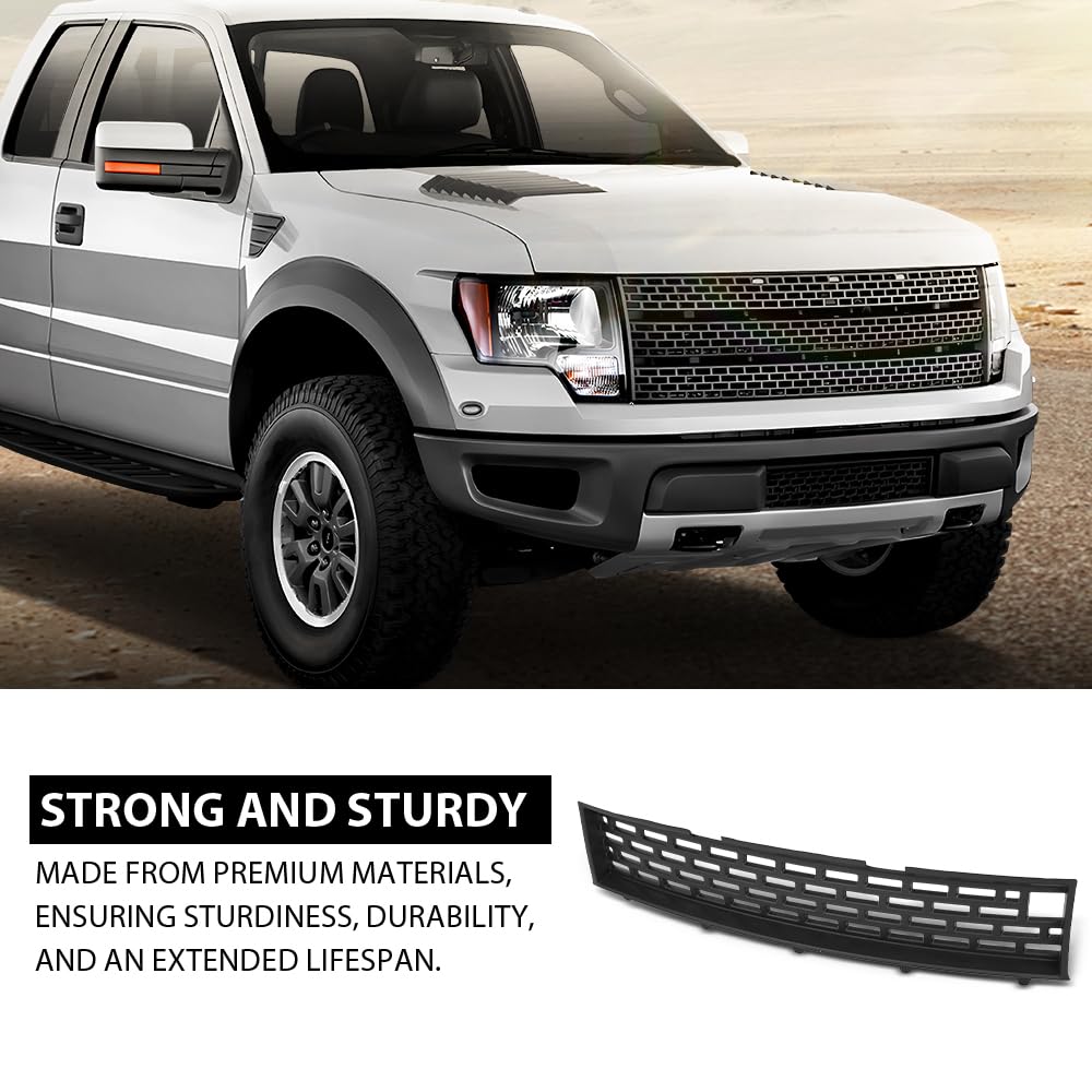 CNNELL Lower Bumper Billet Grille Insert - Black, Compatible With 2010-2014 Ford F150 SVT Raptor | Part # FO1036159, AL3Z17B968AA | PP Material