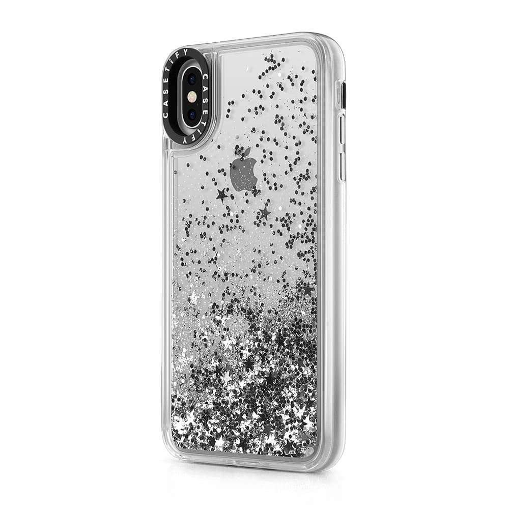 Casetify Silver Glitter iPhone Xs Max Case with Silver Floating Glitter  Sparkle in Liquid Clear Back and Shockproof Drop Proof Frost Bumper