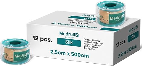 Medrull Fixing Plaster 5 m x 2.5 cm Skin-Friendly Adhesive Plaster Roll Silk 12 Rolls Tape