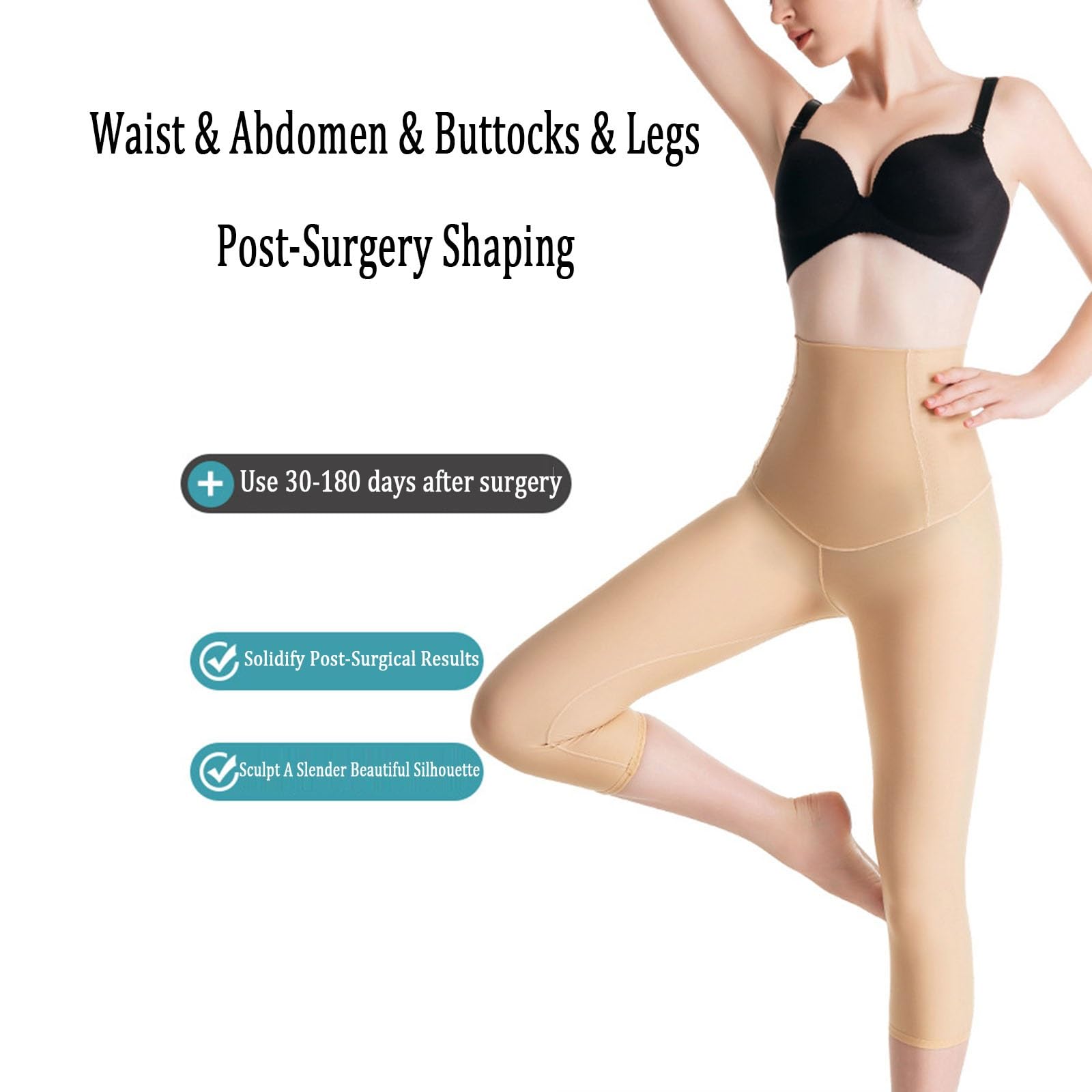 Postoperatives Kompressionskleidungsstück Hoch Taillierter, Wadenlanger Body Shaper für Fettabsaugungen an Bauch, Hüften, Oberschenkeln, Gesäß und Knien