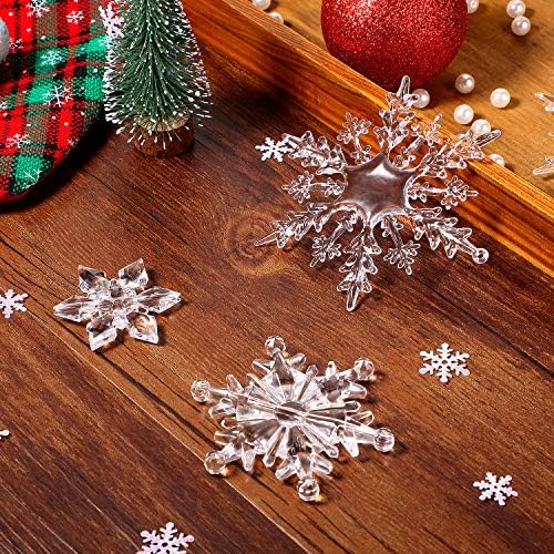 36 Pieces Plastic Crystal Snowflake Ornament Acrylic Xmas Snowflake for Christmas Winter DIY Decoration, Assorted Sizes 1.7/3/ 4 Inches (Clear)
