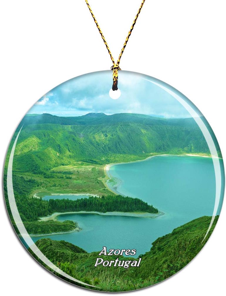 WeekinoPortugal Azores Christmas Xmas Tree Ornament Decoration Hanging Pendant Decor City Travel Souvenir Collection Double Sided Porcelain 2.85 Inch