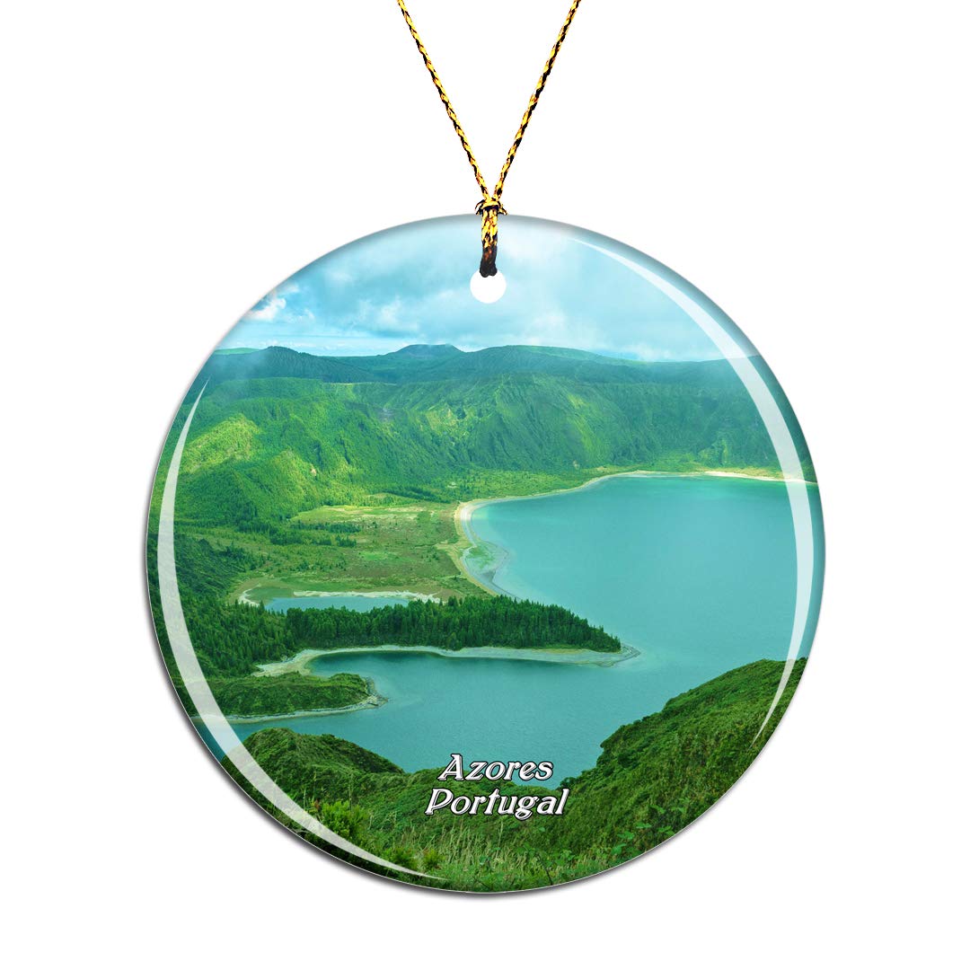 WeekinoPortugal Azores Christmas Xmas Tree Ornament Decoration Hanging Pendant Decor City Travel Souvenir Collection Double Sided Porcelain 2.85 Inch
