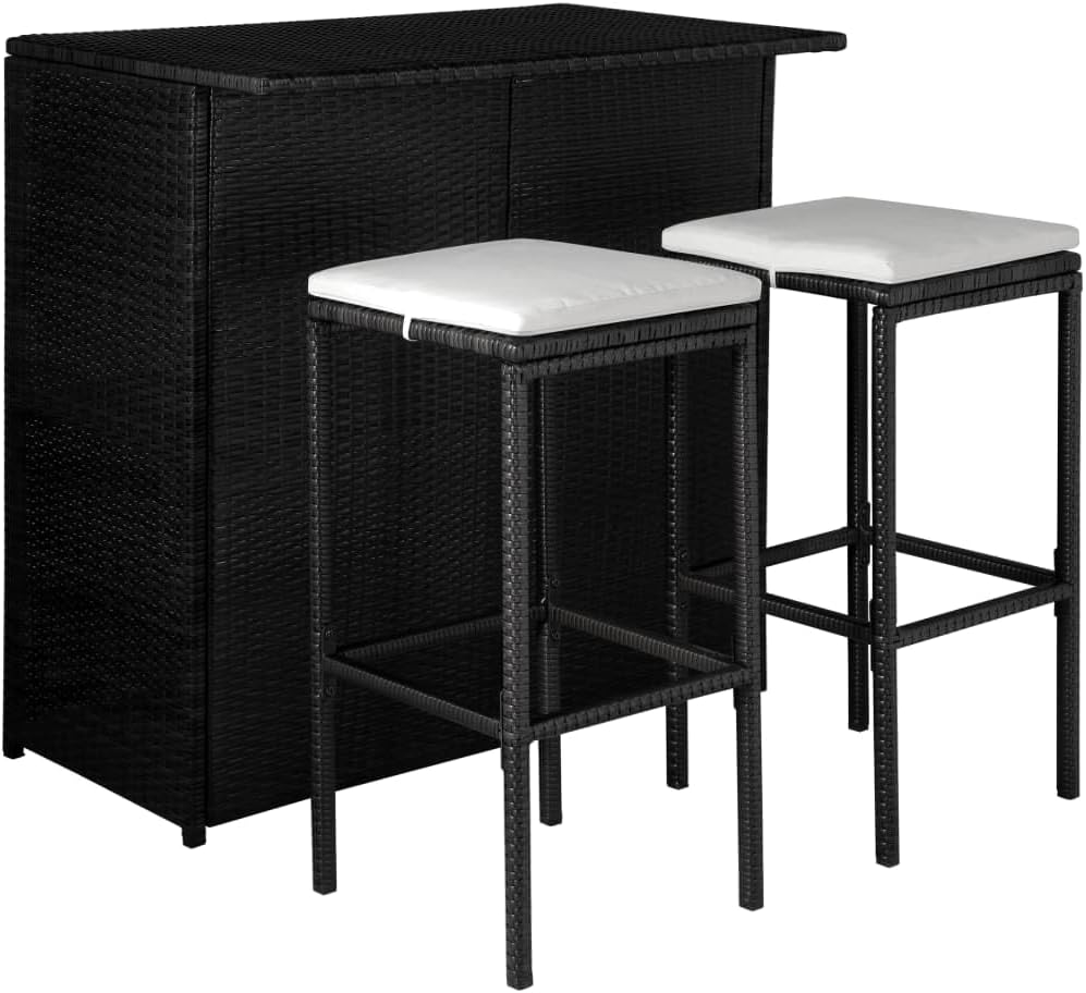 vidaXL Jeu de Bar d'Extérieur 5 pcs Résine Tressée Noir et Blanc Crème Jardin — vue 2