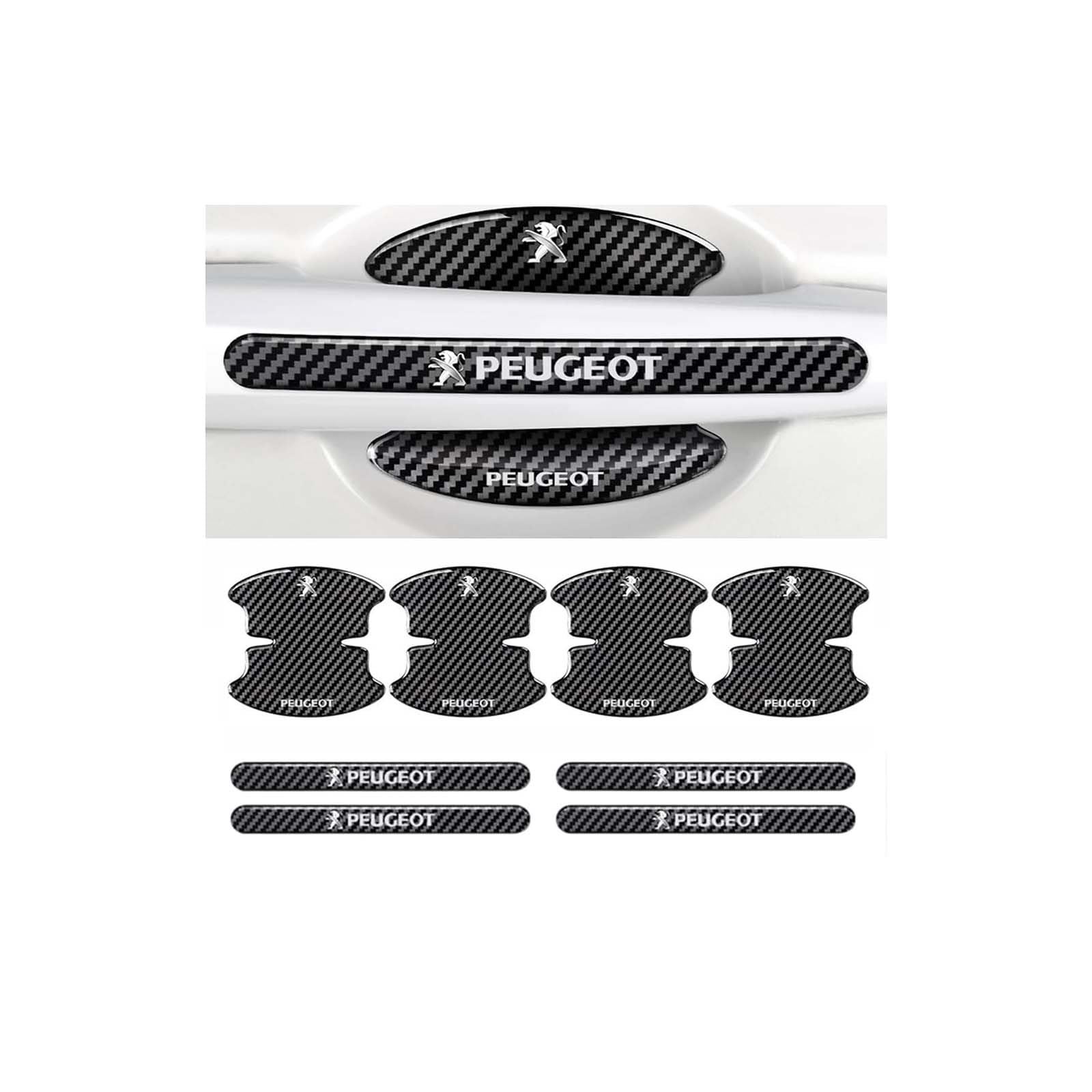 8 Protectores Adhesivos Para Manillas De Coche Peugeot (308, 2008, 3008, 408, 301, 5008) - Antiraya, Fibra De Carbono