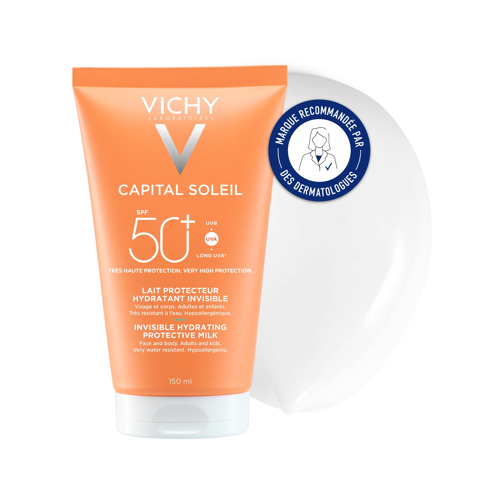 Vichy Capital Soleil Lait Hydratant Invisible SPF50+ Protection Solaire Visage Corps 150 ml