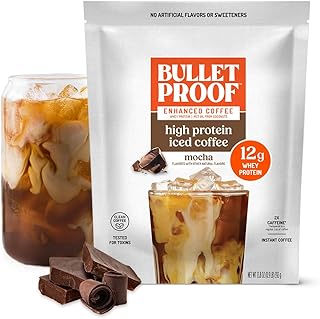 Iced Protein Coffee, Mocha, 12g Whey Protein + MCT Oil, 170mg Caffeine, Instant Coffee from Real Beans & Cocoa, Tested for Toxins, No Artificial Flavors & Sweeteners, 14 Servings