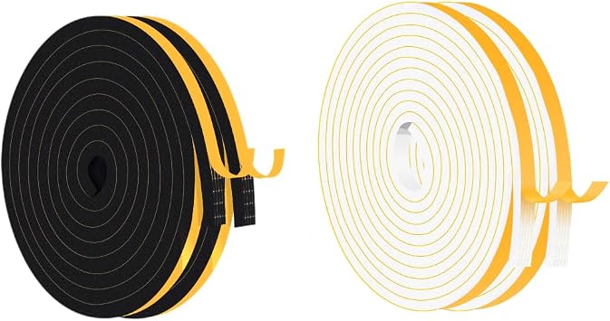 33 Ft High Density and 26 Ft High Density Weather Stripping Door Seal Strip, Soundproofing Weatherproof, Foam Seal Tape for Doors & Windows, 3/8In x 1/4In,1/2In x 1/4In