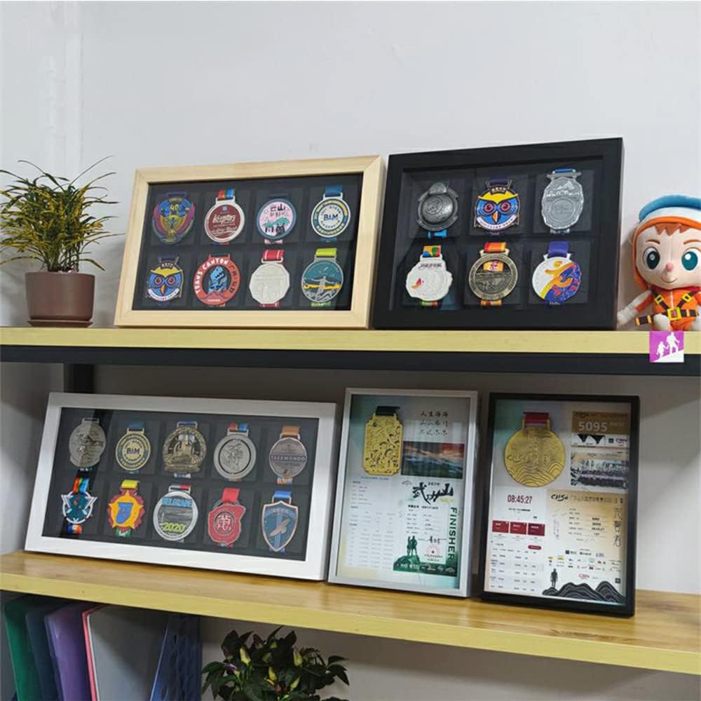 Medal Display Case, 3D Medal Box Photo Frame, Marathon Medal Display Frame Running Marathon, Triathlon, Football Gymnastics, All Sports Medals Medal Badge (Black, 13.3*10.6 inch can Hold 6 Medals)