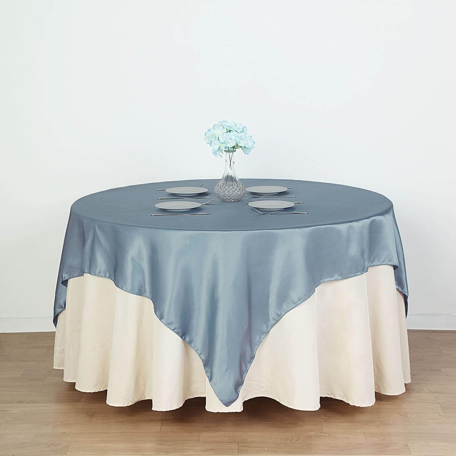 TABLECLOTHSFACTORY 72" Satin Square Table Overlay for Wedding Catering Party Table Decorations Black (Table Toppers)-Pack of 5