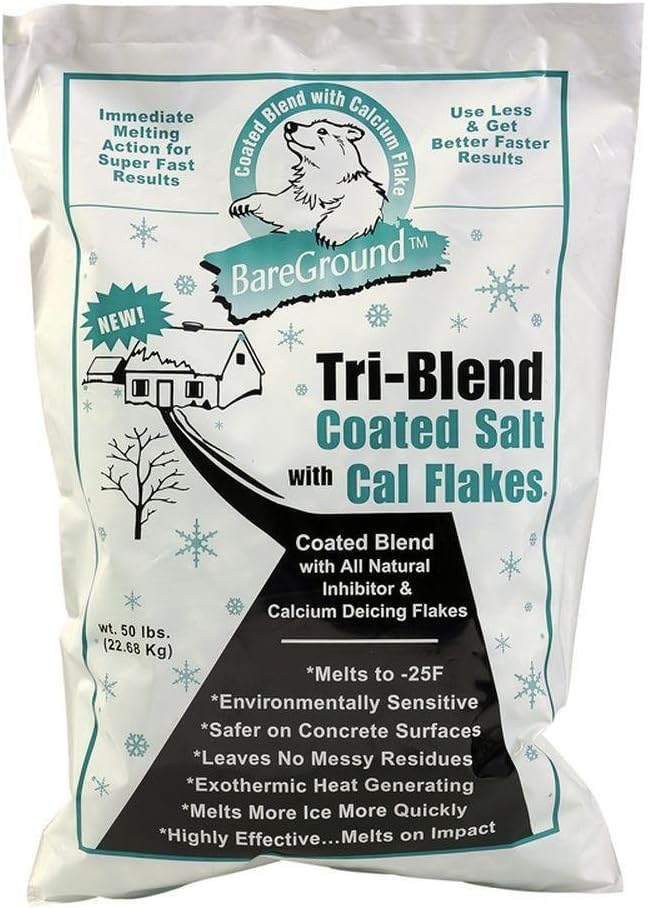Bare Ground Premium Blend Granular Ice Melt with Exo-Thermic Calcium Chloride Pellets – Fast-Acting, 40% Less Corrosive, Works at -20°F – 12 lb Easy-Pour Shaker Jug- Pack of 4