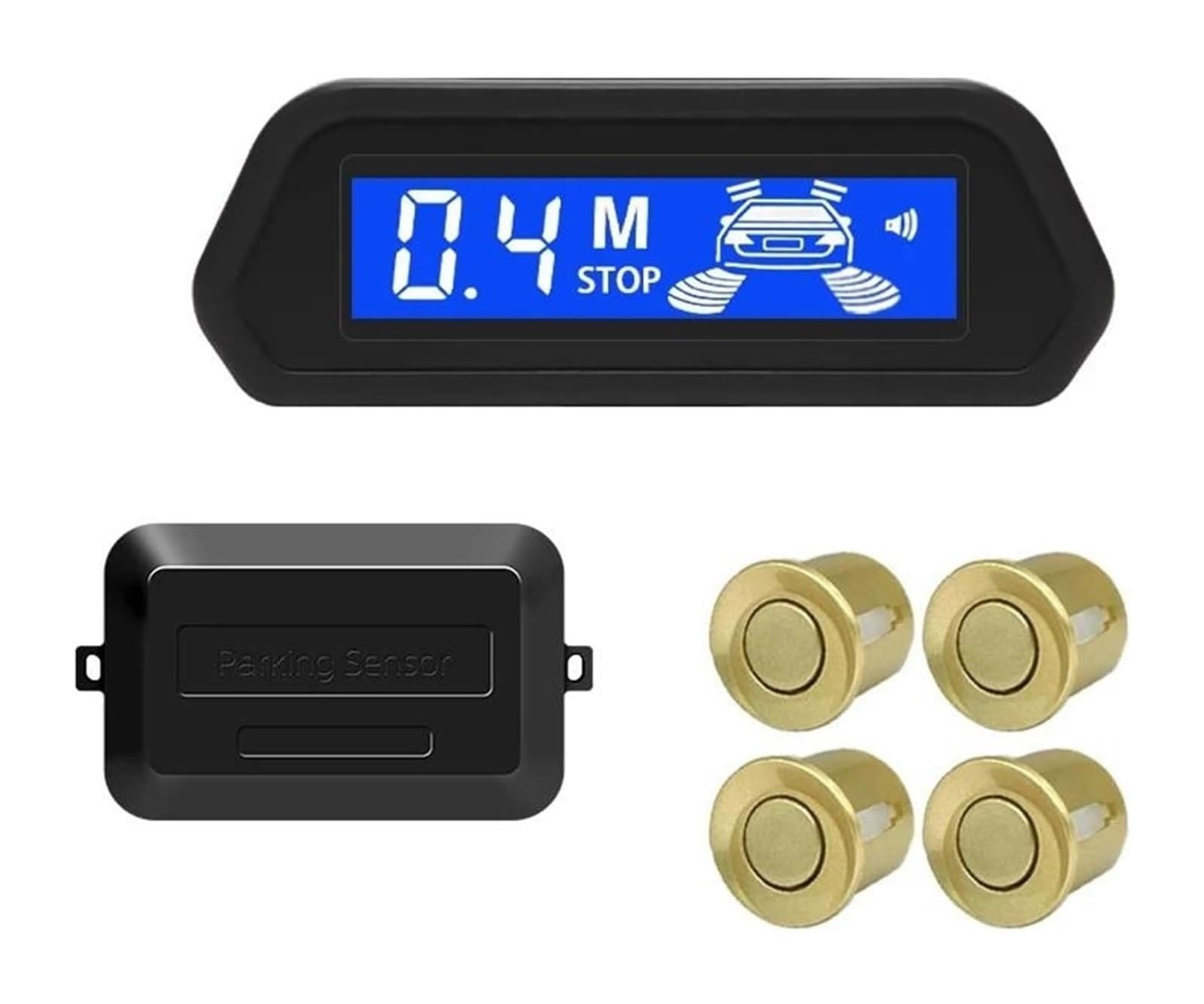 Sensor Aparcamiento con Radar Marcha Atrás Trasero Coche Monitor Parktronic Pantalla Retroiluminada 4 Detectores Sensor De Aparcami(Oro)