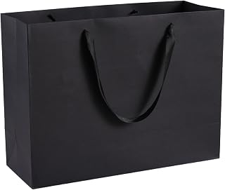 Grevo 30 Pack 16x6x12 inch Giant Black Gift Paper Bags with Tissue Paper - Sturdy & Recyclable Gift Bags with Ribbon Handes Bulk for Christmas, Birthday, Wedding and Holidays