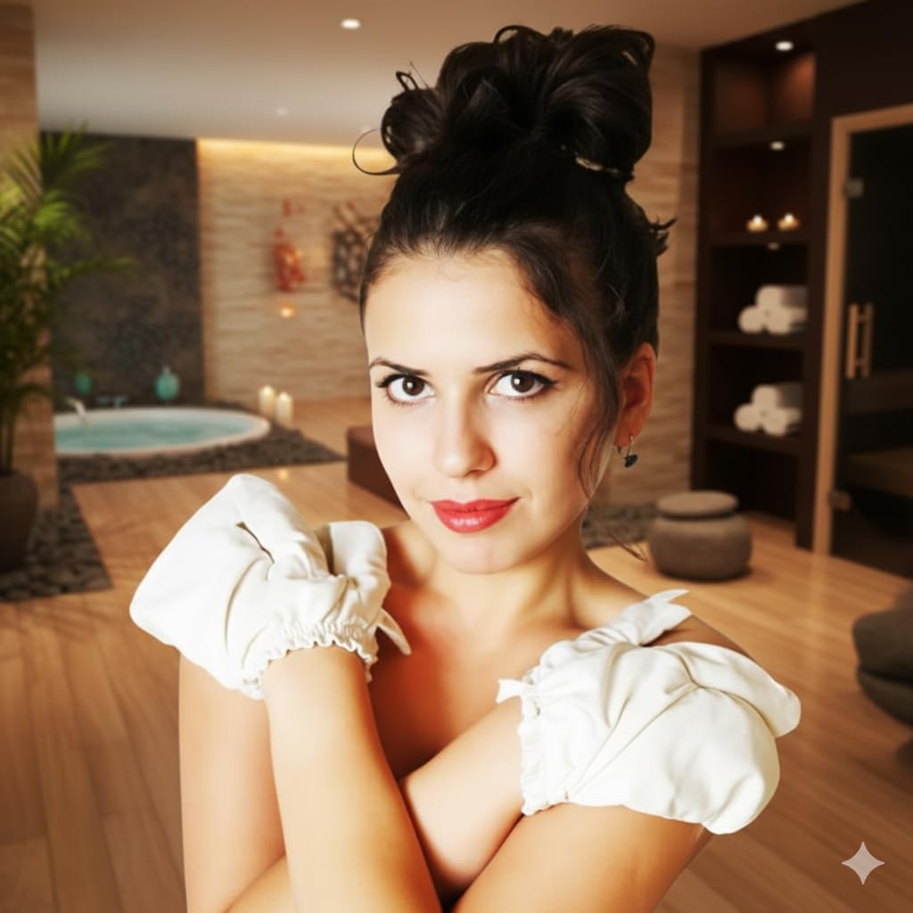 Raw Silk Massage Garshana Gloves - Pair in Storage Bag. Ayurvedic Dry Brushing, Exfoliate Skin, Lymphatic Drainage, Reduce Acne Scars Cellulite