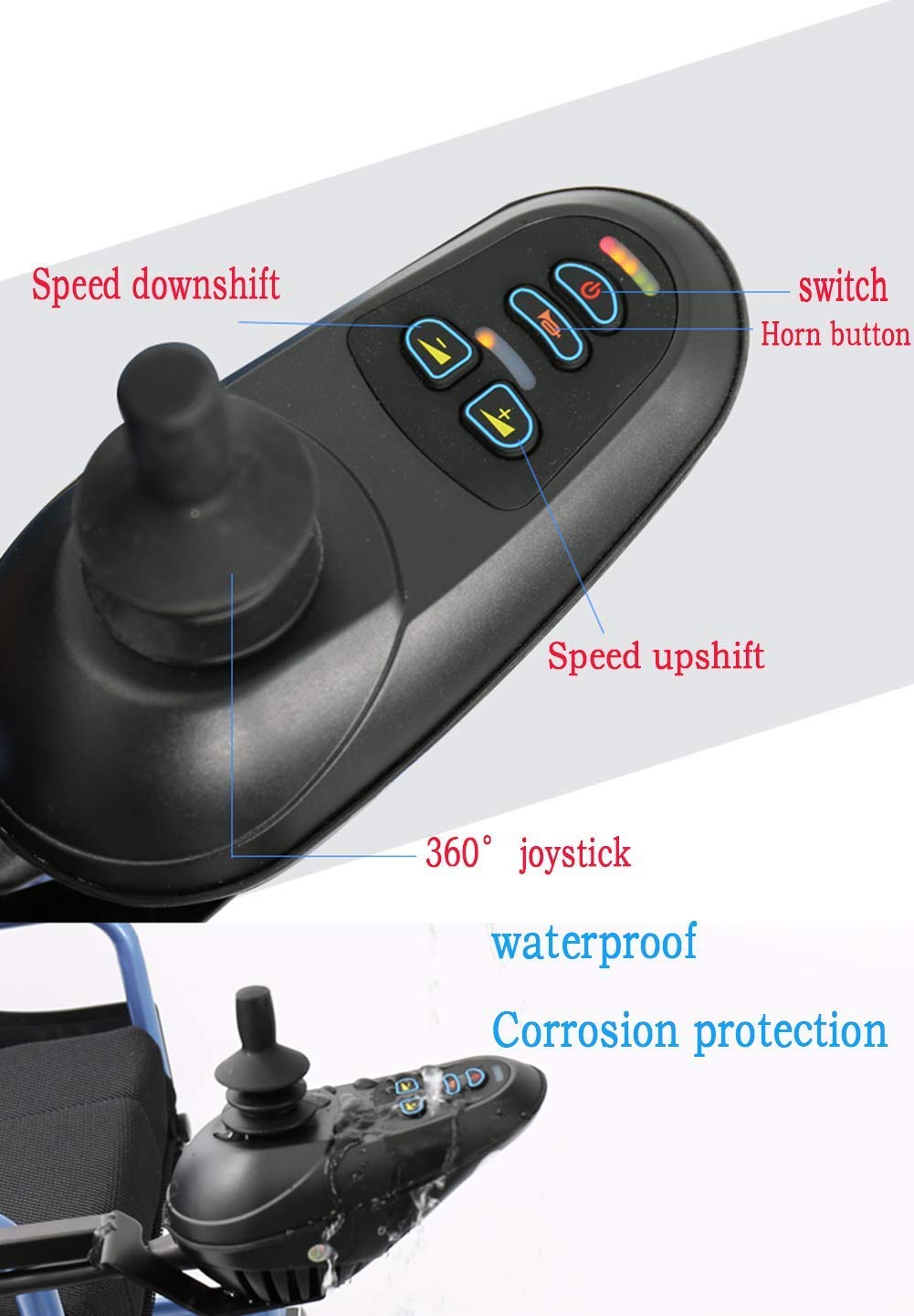 Sedie a rotelle Leggere Pieghevoli elettriche con poggiatesta, Carrozzina Portatile Pieghevole per Tutti i Terreni, Larghezza del Sedile 45 cm, 360 ° Joystick, Batteria agli ioni d
