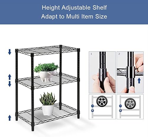 Miniatura 6 de Estante de alambre ajustable de 3 niveles, estantes de almacenamiento de metal de 3 niveles con certificado NSF, unidad de estantería de alambre