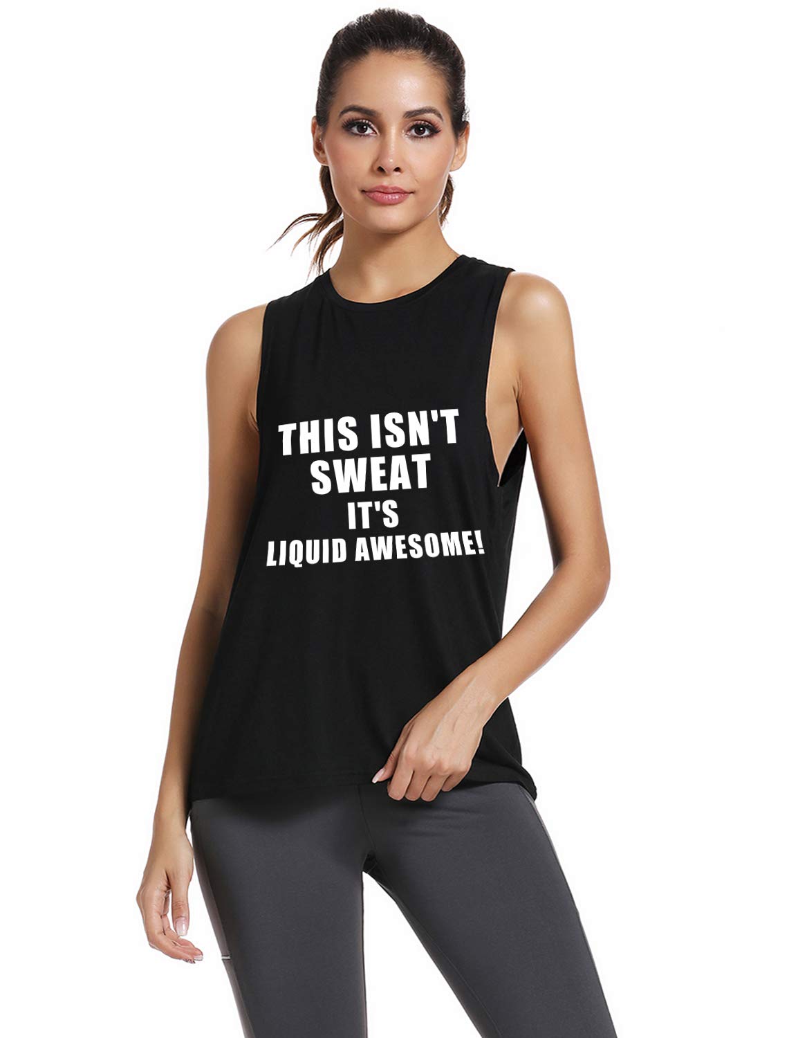 FANNOO Camisetas sin mangas para mujer, con texto divertido para entrenamiento, entrenamiento, espalda cruzada, camisetas sin mangas