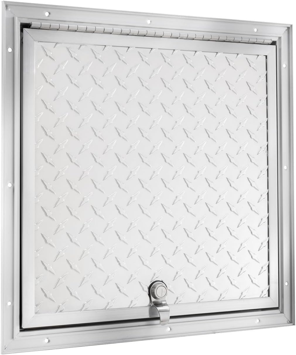 Tough Grade Aluminum Diamond Plate Compartment Door with Lock | RV Storage | Trailer Storage | Camper Storage (8" x 8")