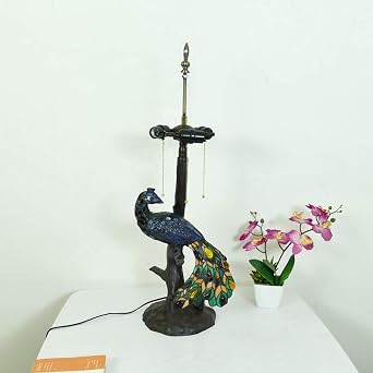 Tiffany Style 5-Lights Dragonfly Table Lamp Vintage Handmade Stained Glass Desk Lamp with Peacock Base for Living Room Bedroom Cafe Bar,Green