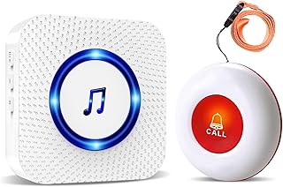 Wireless Caregiver Pager/Buzzer Call Bell/Safety Alarm/SOS Call Panic Button Alert/Home Alarm Systems for Elderly Patient 500ft with 1 UK Plug-in Receiver 1 Waterproof Transmitter