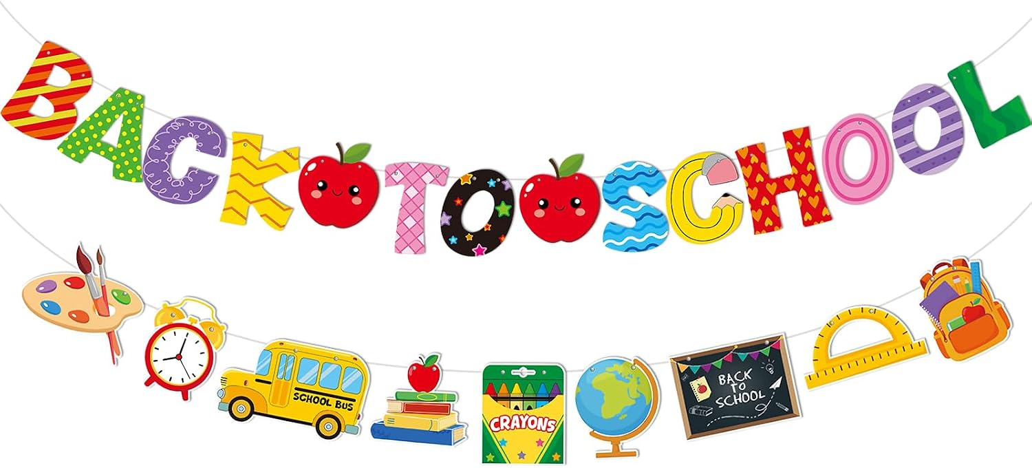 Back to School Banner Decorations Pre-Strung Happy First Day of School Classroom Decorations No-DIY Welcome Back to School Garland for Home Office Party Kindergarten Teacher Supplies Photo Props