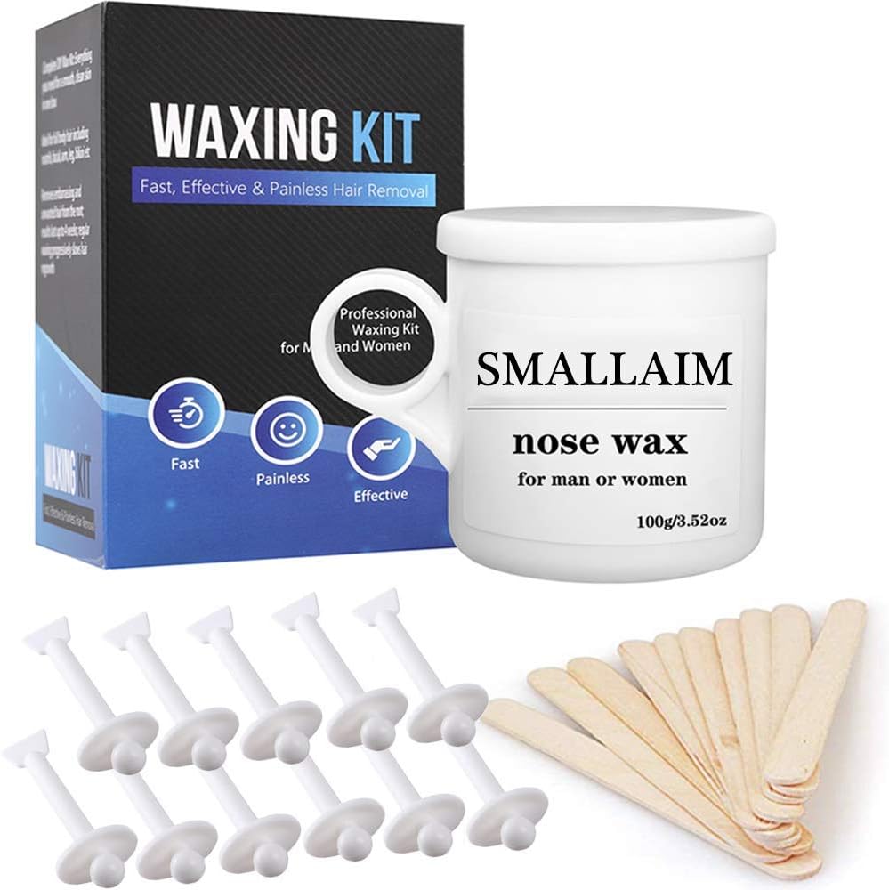 New Wax kit, SmallAIM Nasal Hair Wax, 100g Hard Wax For Men And Women, 10 Nads Applicators stick, Can Be Used To Remove Nose Hair, Ear Hair, Hand Hair, Leg Hair, Best Bikini Wax.