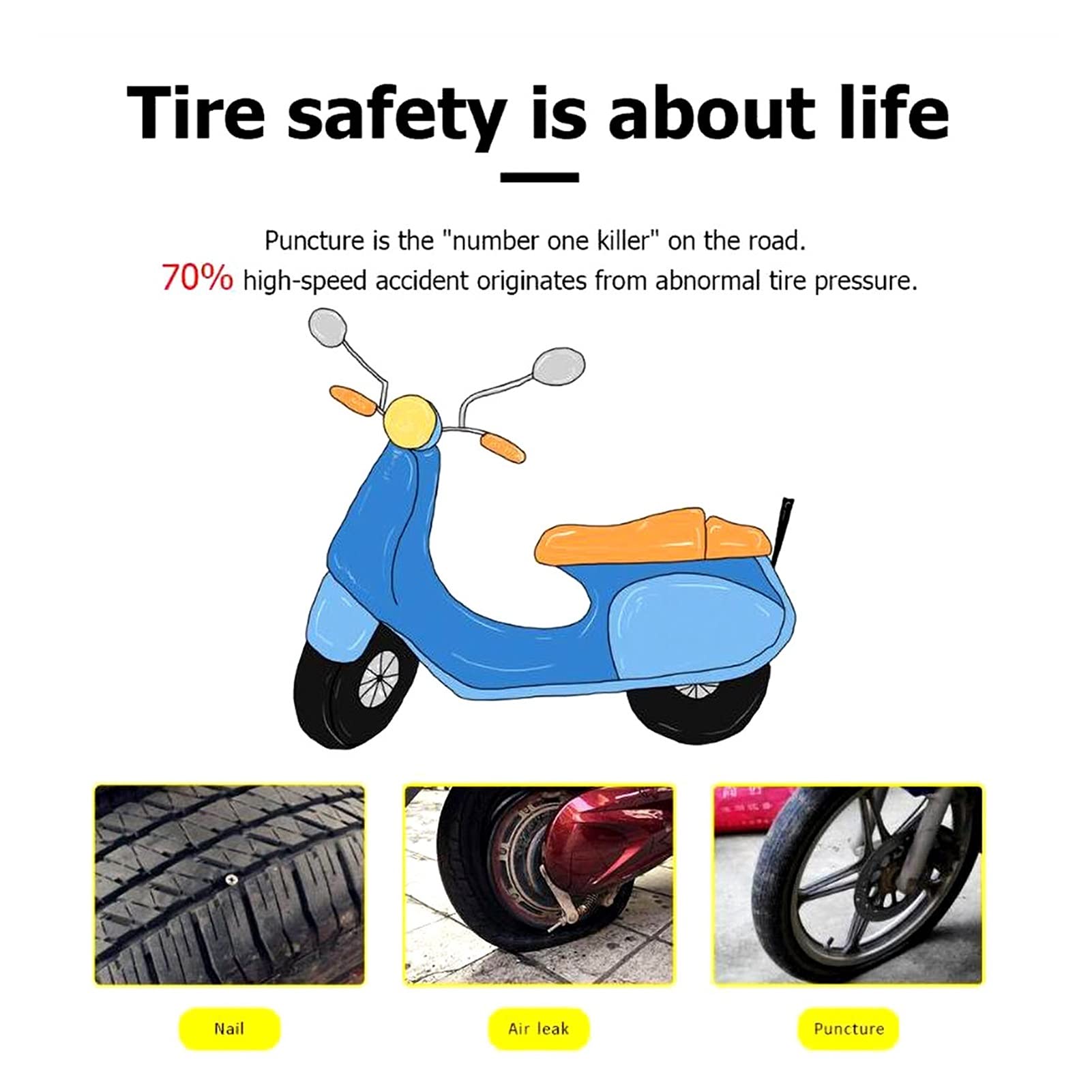 Strumenti di controllo della pressione dei pneumatici Motociclo TPMS. Per il sistema di monitoraggio della pressione del pneumatico digitale della moto motoria motoria moto impermeabile con 2 sensori