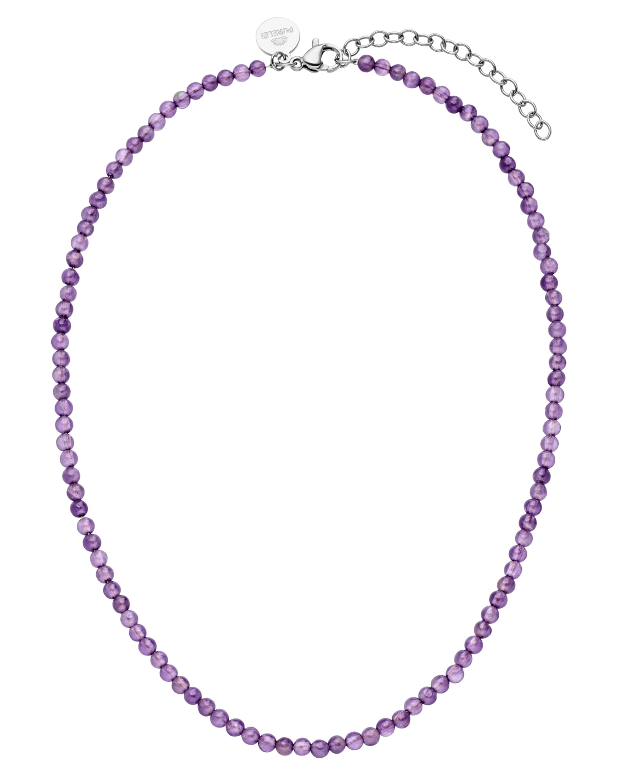 Purelei Amethyst Kette, Damen Halskette aus langlebigem Edelstahl, Wasserfeste natürliche Amethystperlenkette, 35-40 cm cm Länge verstellbar