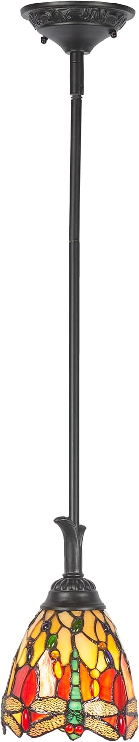 Dale Tiffany TH70101 Freeport Mini Pendant Light, Antique Bronze and Art Glass Shade, Red