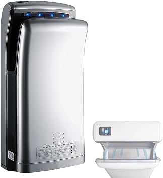 COUCHO Commercial Hand Dryer, Vertical Automatic Induction Hand Dryer with Dual-sided Air Outlet, HEPA Filter Automatic Warm Wind, Powerful High Speed Jet Air Motor, for Household, BathroomSilver