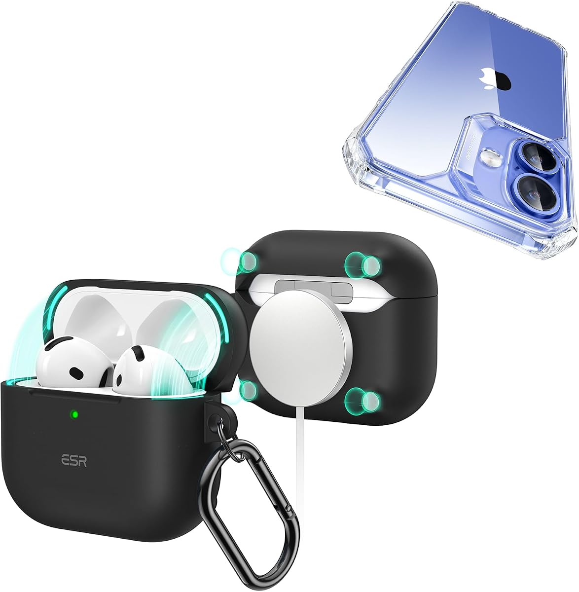 ESR para iPhone 16, protección de grado militar y ESR para AirPods 4 (HaloLock), compatible con AirPods de 4ª generación