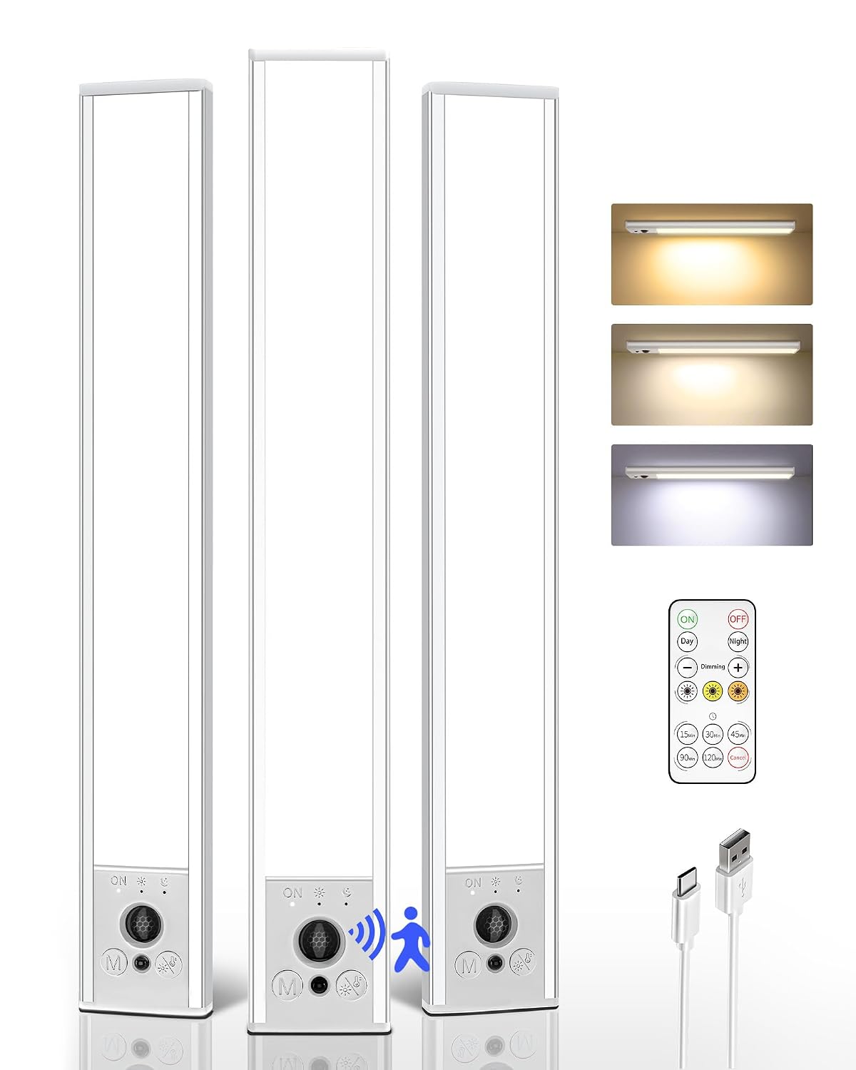 EZVALO 3 Pack Under Cabinet Lighting - 12 inch Wireless Motion Sensor Lights,
