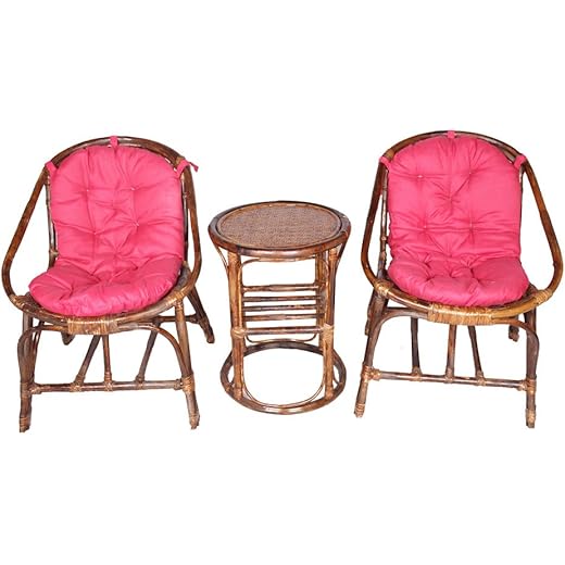 Cane Art Chair with Table + Cushion Compact Size