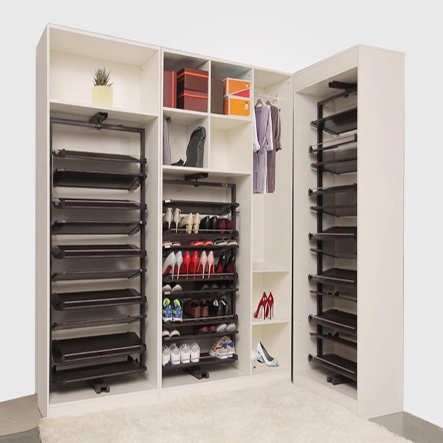 Shoe Storage Cabinet Cabinets Hallway Slim Cupboard Cupboards Hallways Slimline，Rotating Pull-Out Organizer, Adjustable Height 360°Rotating Pull-Out Shoe Rack, Vertical Shelf Retractable Met