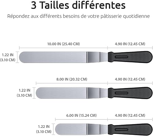 U-Taste Icing Spatula Set of 3: 18/0 Stainless Steel Cake Palette Knife, Angled Offset Spatula for Baking Cake Decorating Frosting, 15/20/25cm Metal Blade with 12cm PP Plastic Handle (Black) - 3
