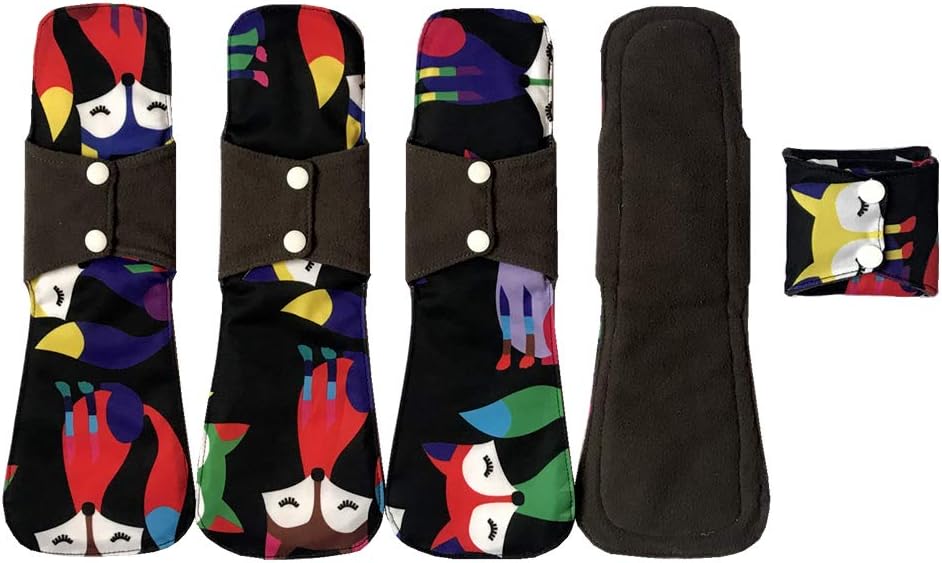 MUMBABY 5pcs 30.5cm / 12inch (Fit) Heavy Flow Charcoal Bamboo Mama Cloth/ Menstrual Pads/ Reusable Sanitary Pads (Fires (Petal), Large)