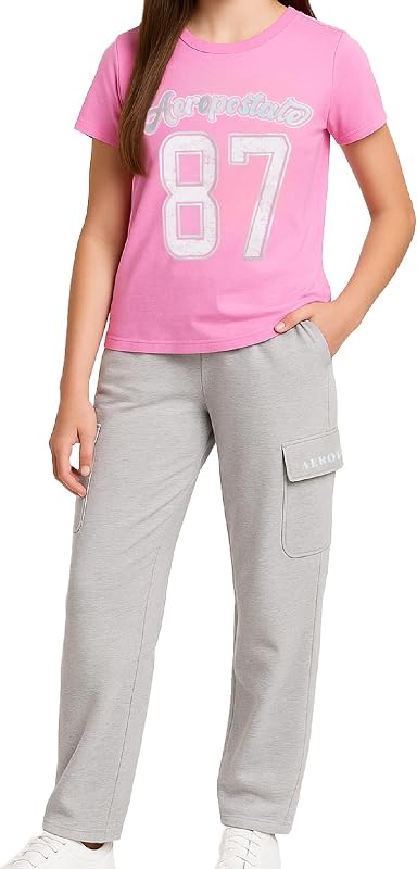 Girls 2 Piece Graphic Tee & Fleece Cargo Sweatpants 7-12 | Expressive Fun Print, Relaxed Comfy Fit, Functional Utility Pockets, All-Day Wear Built for Play & Weekend Adventures