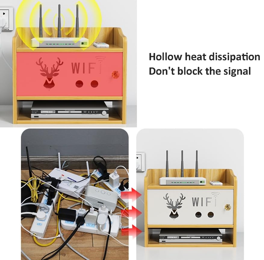 Wireless Router Wifi Box,Meuble Tv éTagèRes Murales De Grande Capacité Wifi BoîTe De Rangement,Bois Tablette Murale Hanging Plug-Board Support BoîTe De Rangement Organisateur,Cache Box Internet