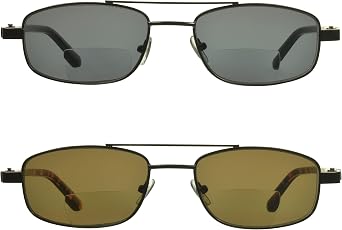 proSPORT Square Aviator Bifocal Sunglass Reader +2.75 Hinged Frame. Pack of Grey and Amber Lenses