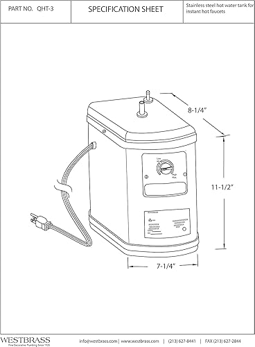 Miniatura 9 de Westbrass D2051HFP-05 Dispensador de agua caliente, 10 pulgadas, níquel pulido