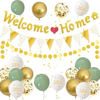 Welcome Home Decoration Welcome Home Banner Welcome Back Garland Warm Welcome Back Decoration for Home Birth Green Gold
