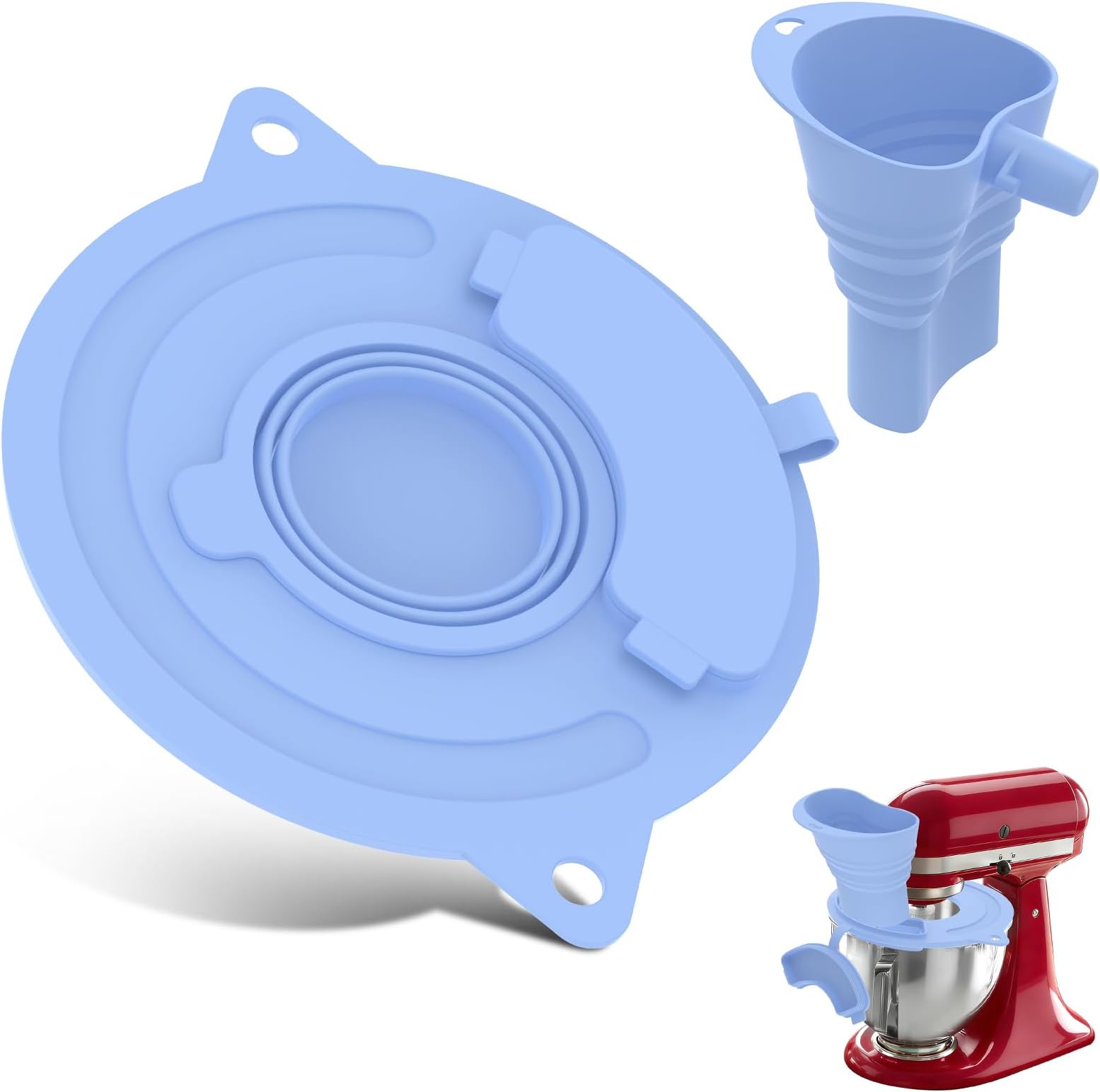 Silicone Flour Funnel with Splash Guard for Food Processor, U-shaped Splash Guard Attachment for Food Processor with Tilting Head for 4.5 and 5 Quarts, Universal Blender Funnel for Baking Accessories