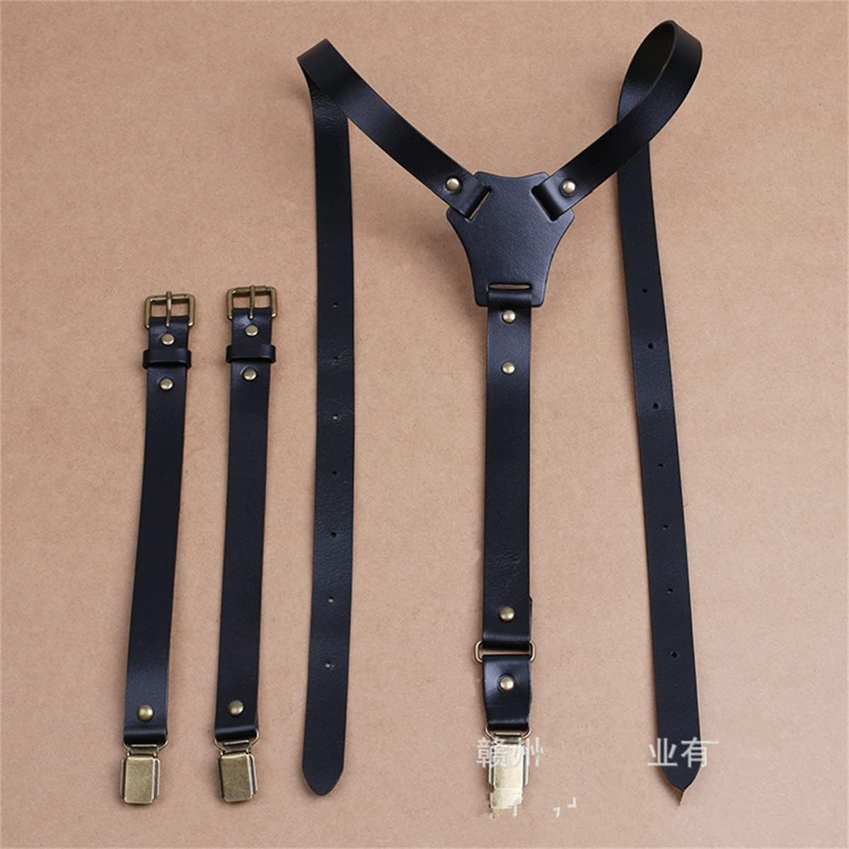 GeRRiT Mens Suspenders Y Back Design Leather Suspenders Adjustable Brown Braces Groomsmen Gift for Wedding GangZ-01