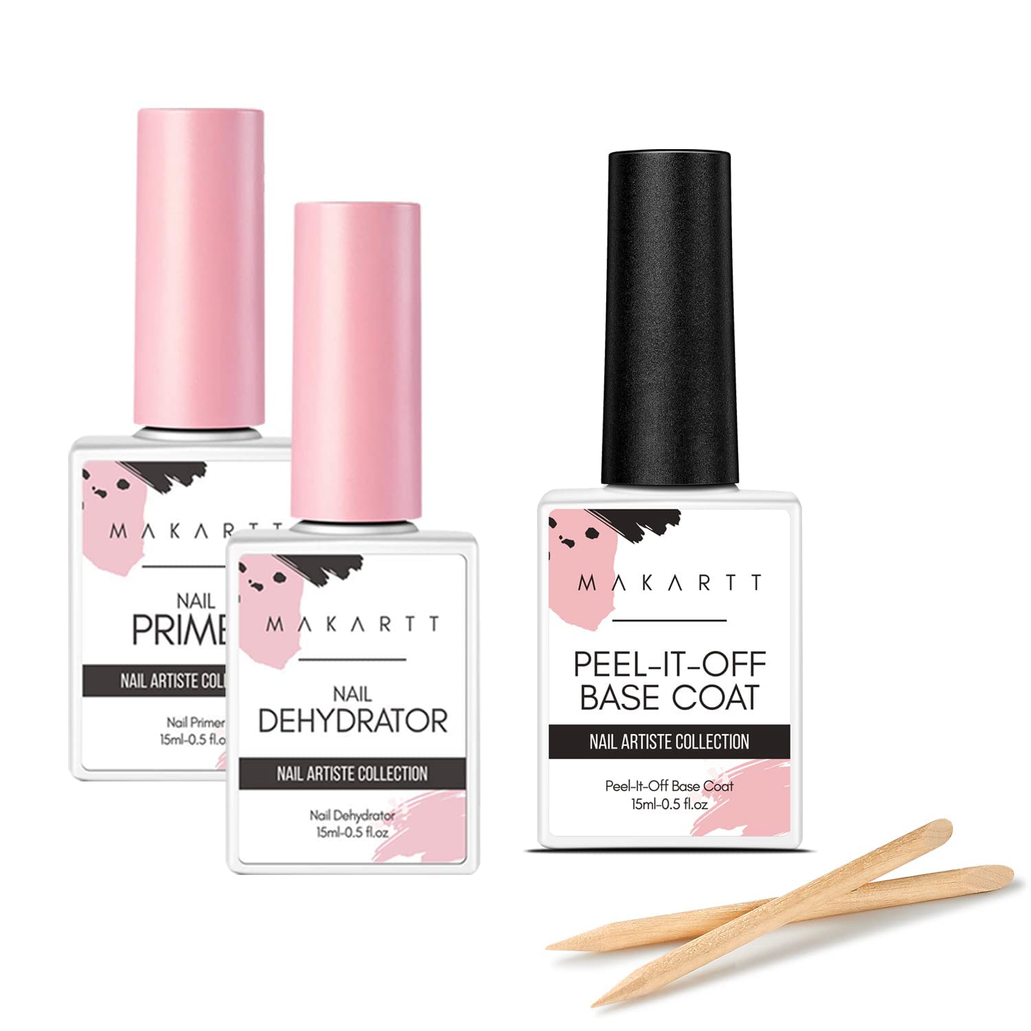 Makartt Nail Primer Natural Nail Dehydrator Primer for Acrylic Nails Gel Polish Bundle Peel Off Base Coat, 15ml UV Gel Base Coat Nail Polish Peelable Base Gel